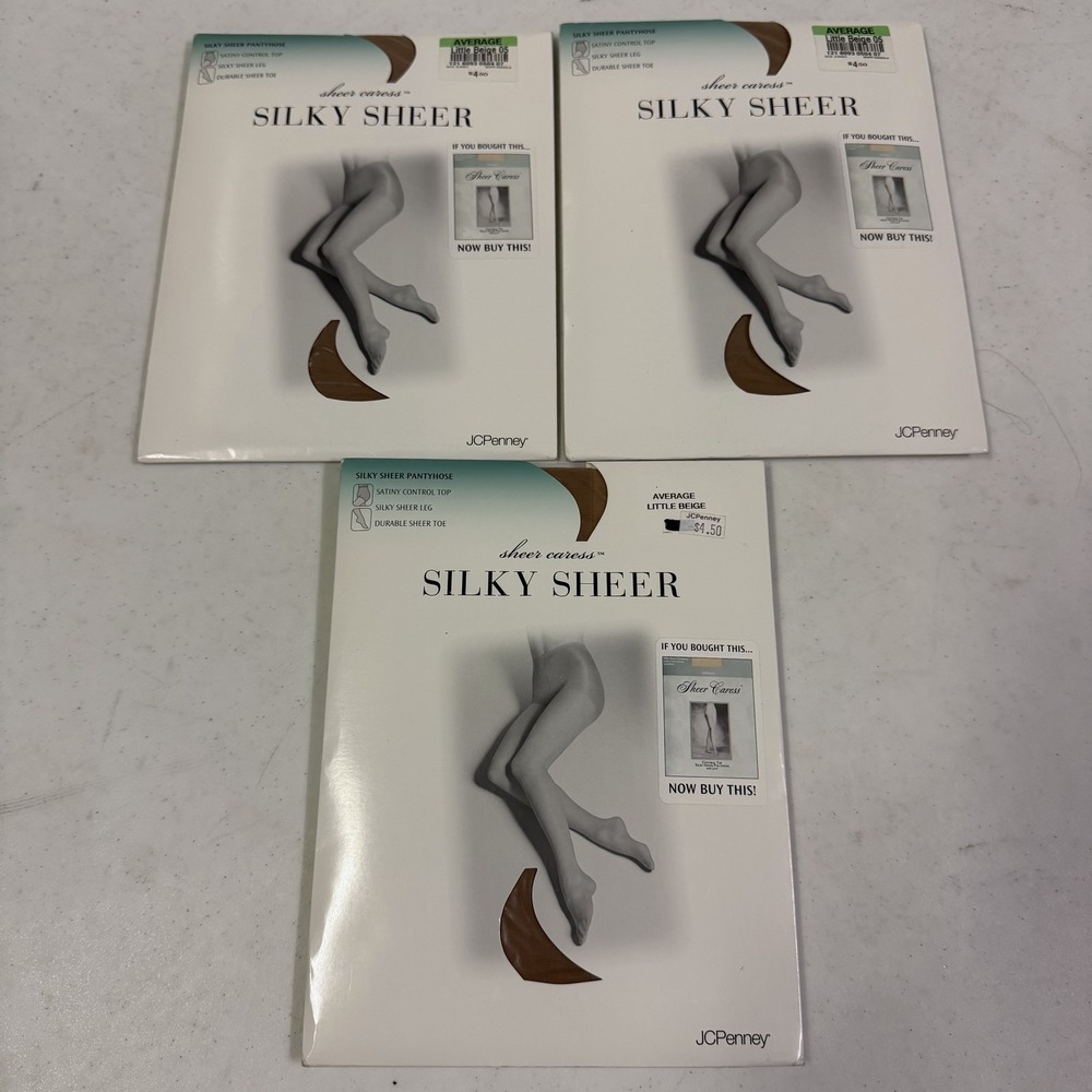 3-Pack JCPenney Sheer Caress Silky Sheer Pantyhose Average Little Beige Nude
